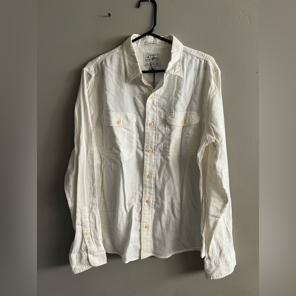 New Lucky Brand Men's White Button-Down Shirt 100% Cotton Deadstock sz Medium